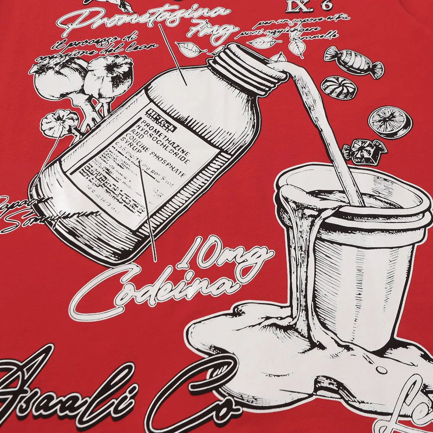 # I THAT'S A AWFUL LOT OF COUGH SYRUP In Stock Real shot American simple trendy brand loose casual T-shirt Fabric (fabric): 32 counts Weight combed double yarn pure cotton Sizes (size): S-M L X L Color (colour): Chinese red